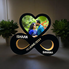 Personalized Infinity Heart LED  LIGHT Couple Frame for Anniversaries and Engagements with Custom Photo and Names